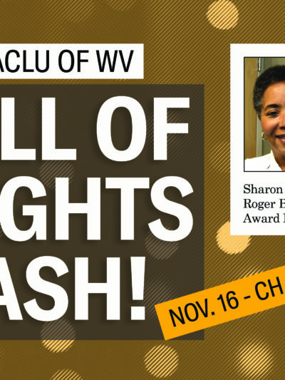 Image says 2019 Bill of Rights Bash and shows a picture of Sharon Lewis, the 2019 Roger Baldwin Award recipient