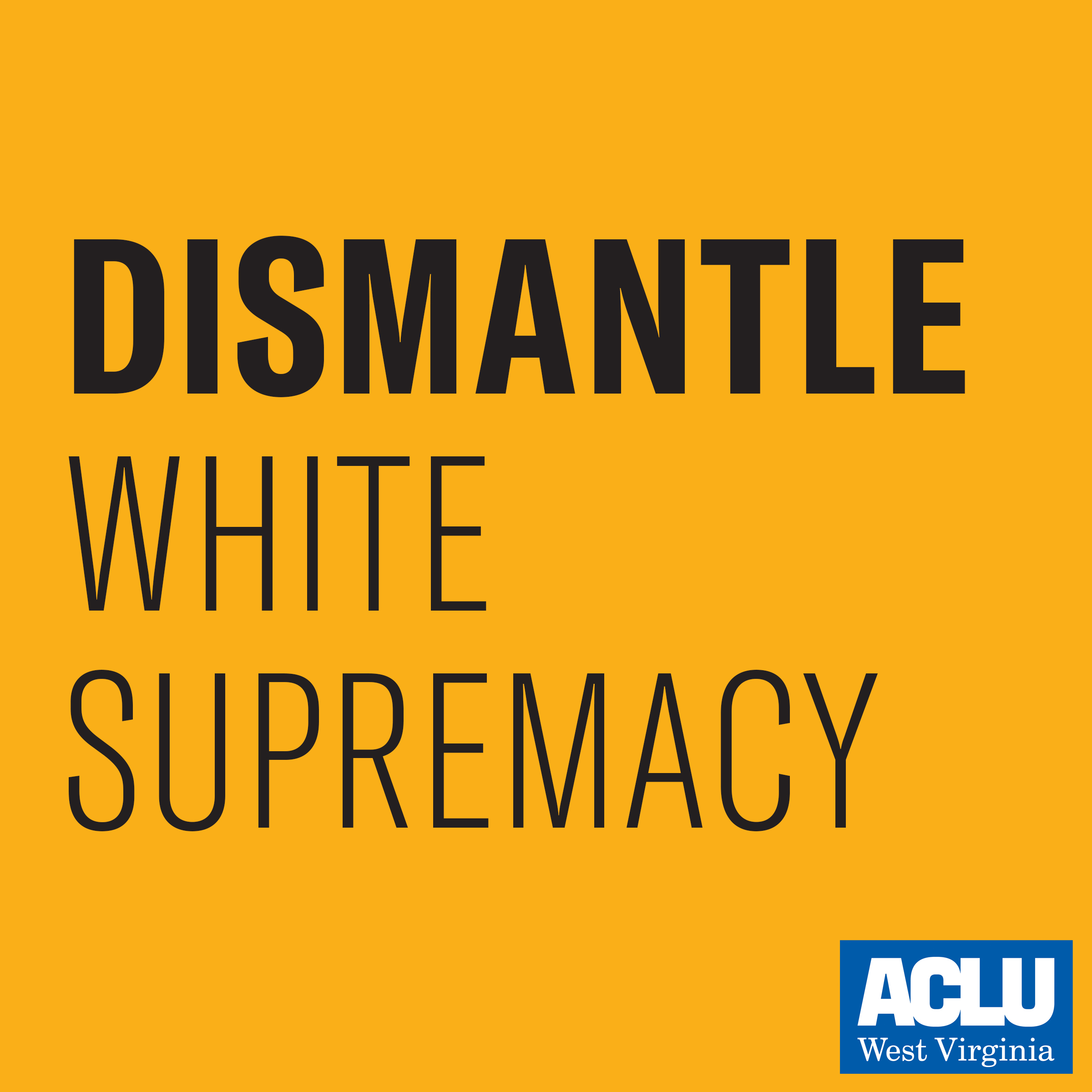 Black text on a gold background says "Dismantle White Supremacy."