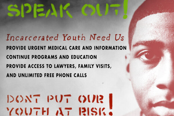 IMage shows a youth with the words Speak Up Speak Out #Nokidsinprison