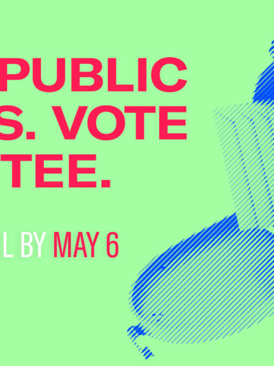 A mailbox is show with the words Avoid Public Spaces. Vote Absentee.