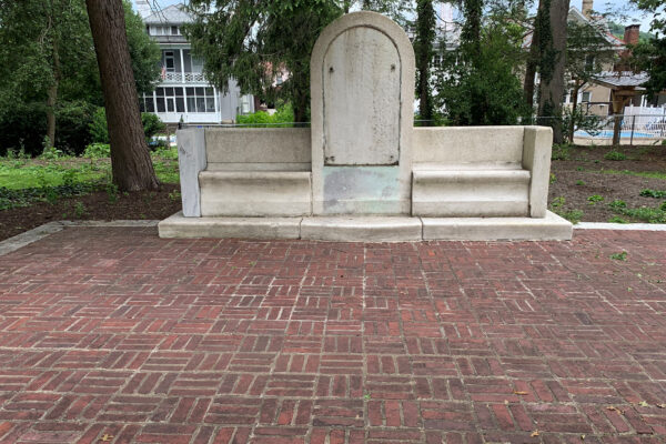 A blank monument is shown after a confederate plaque was removed from its face
