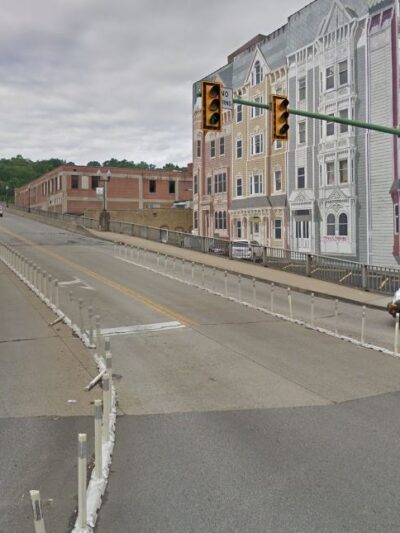 Photo shows the busy intersection of Dickinson and Virginia streets in Charleston