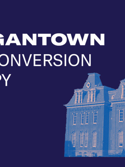 A picture of Woodburn Hall with the words "Victory: Morgantown Bans Conversion Therapy"