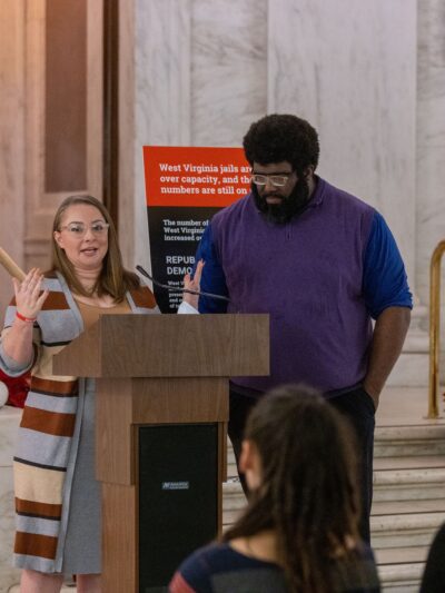 Autumn McCraw and Kenny Matthews of the West Virginia Family of Convicted People talk about the need for criminal law reforms Monday