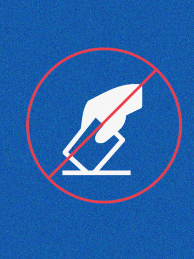 A voting icon is shown with a circle and slash through it