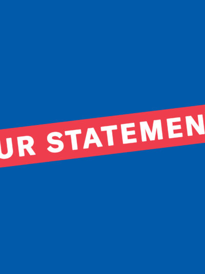 Blue background with the words Our Statement outlined in red