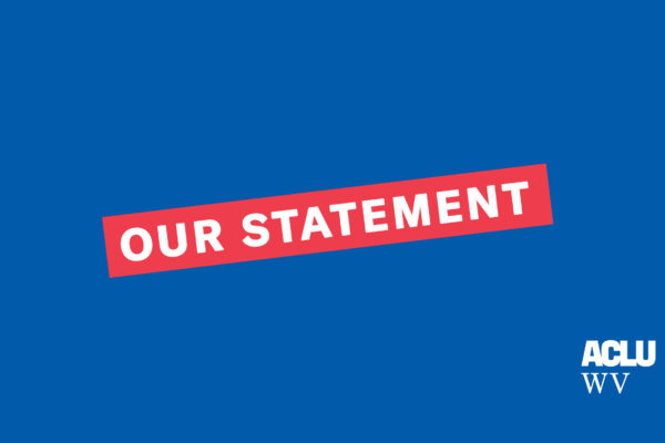 Blue background with the words Our Statement outlined in red