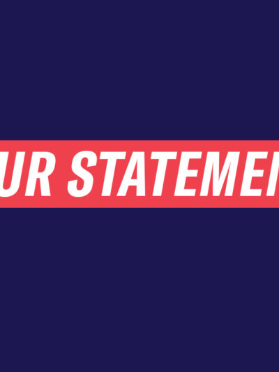 Image reads "OUR STATEMENT" in white text surrounded in a red box on a navy blue background