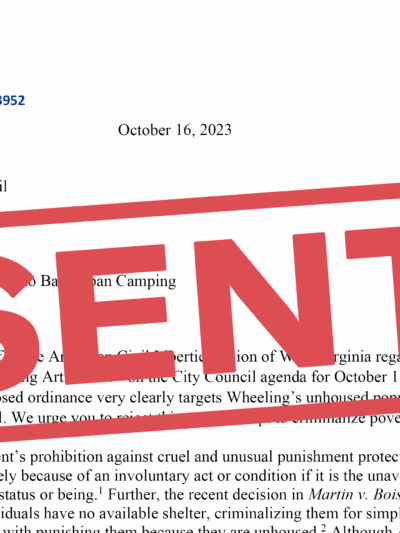 "SENT" is stamped in red over the letter sent to Wheeling officials Monday.