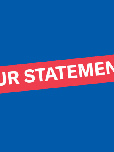 Our Statement in white letters surrounded by a red box on a blue background
