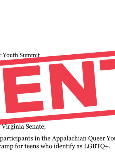 SENT stamped in red over a copy of the letter from AQYS campers to state senators