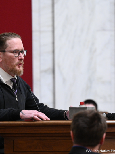 Rusty Williams speaks at a public hearing at the West Virginia Legislature
