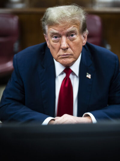 Donald trump looks forward during a legal proceeding