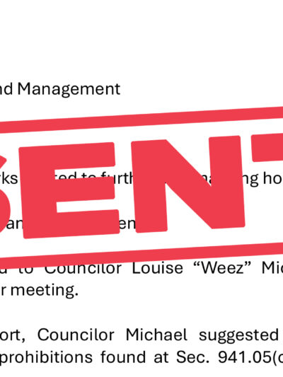 "Sent" stamped on copy of letter to Morgantown City Council