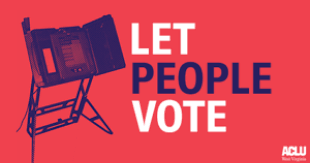 "Let People Vote" in white bold letters over a red background and a voting machine.