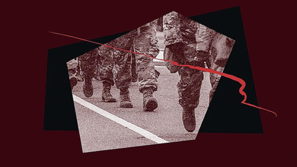 Military troops on a maroon background