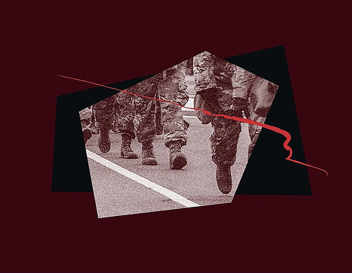 Military troops on a maroon background
