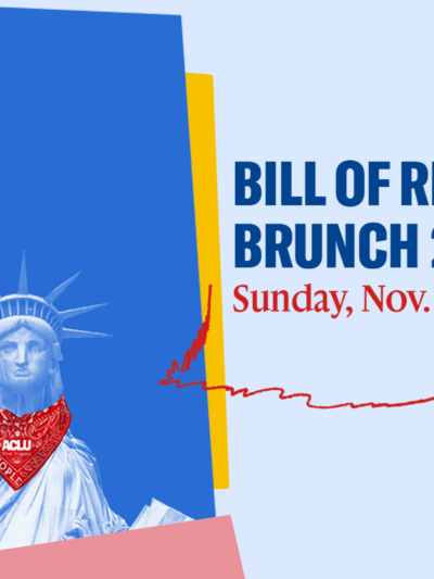 Collage are in red white and blue of Lady Liberty donning a red "we the people" bandana.