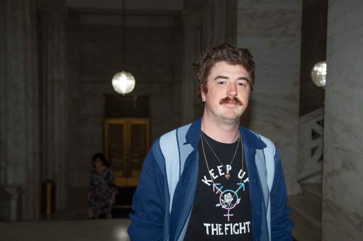 Lobby Day photographer Justin Murphy grabs a self portrait in our Keep Up the Fight tee. The shirt, available at Kin Ship Goods, helps support the Appalachian Queer Youth Summit.