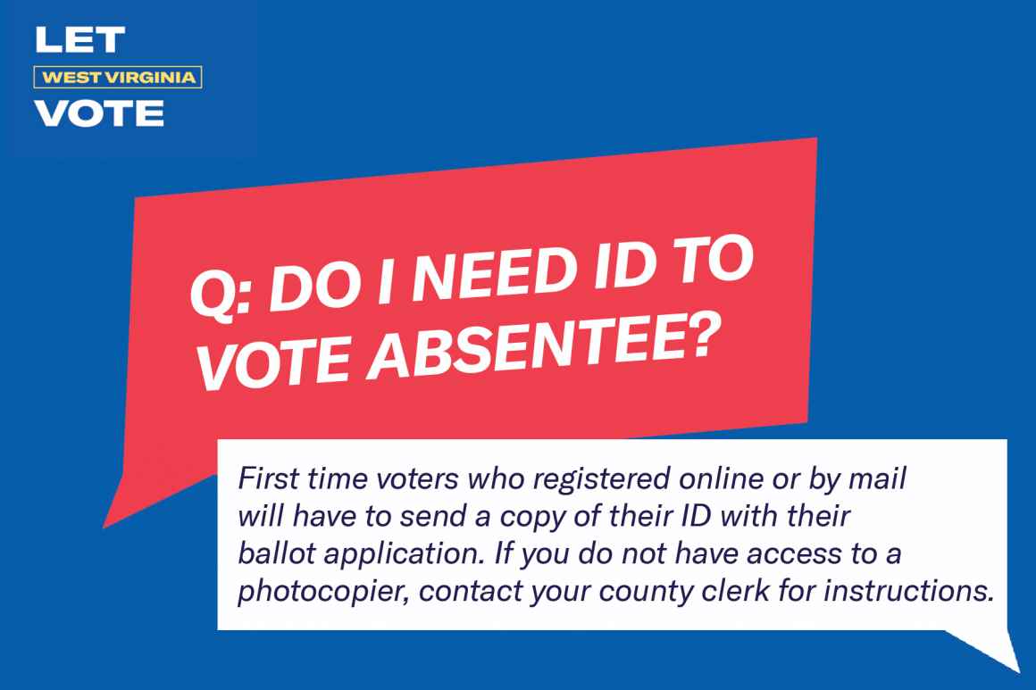 Do I need ID to vote absentee? First time voters who registered online or by mail will have to send a copy of their ID with their ballot application.  If you do not have access to a photocopier, contact your county clerk for instructions.