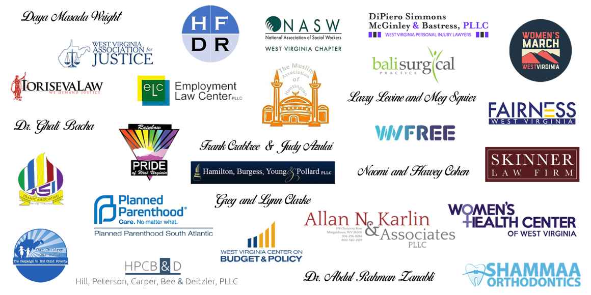 Graphic showing the logos of all sponsors for the 2019 Bill of Rights Bash