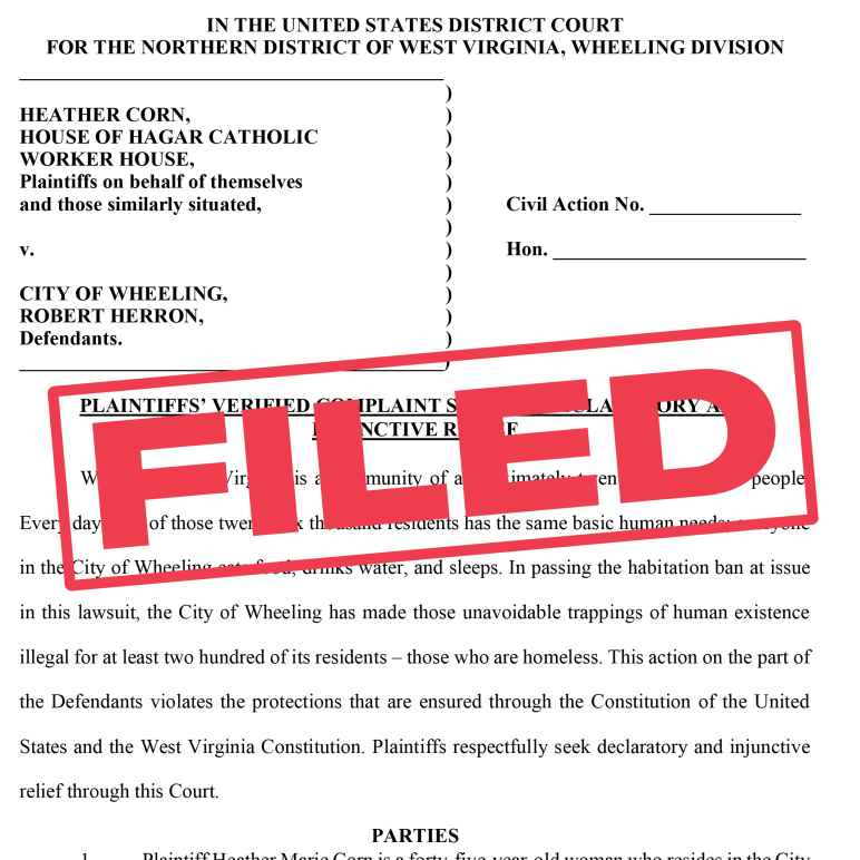 FILED is stamped in red over a copy of the Wheeling complaint