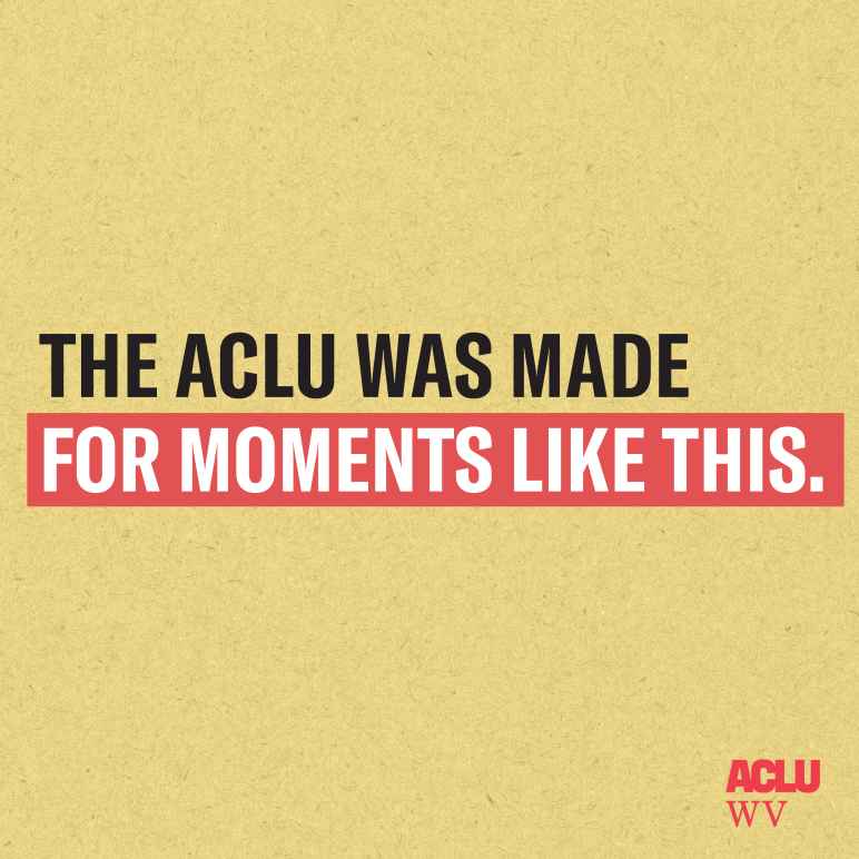 A yellow background with the words "THEACLU WAS MADE FOR MOMENTS LIKE THIS"