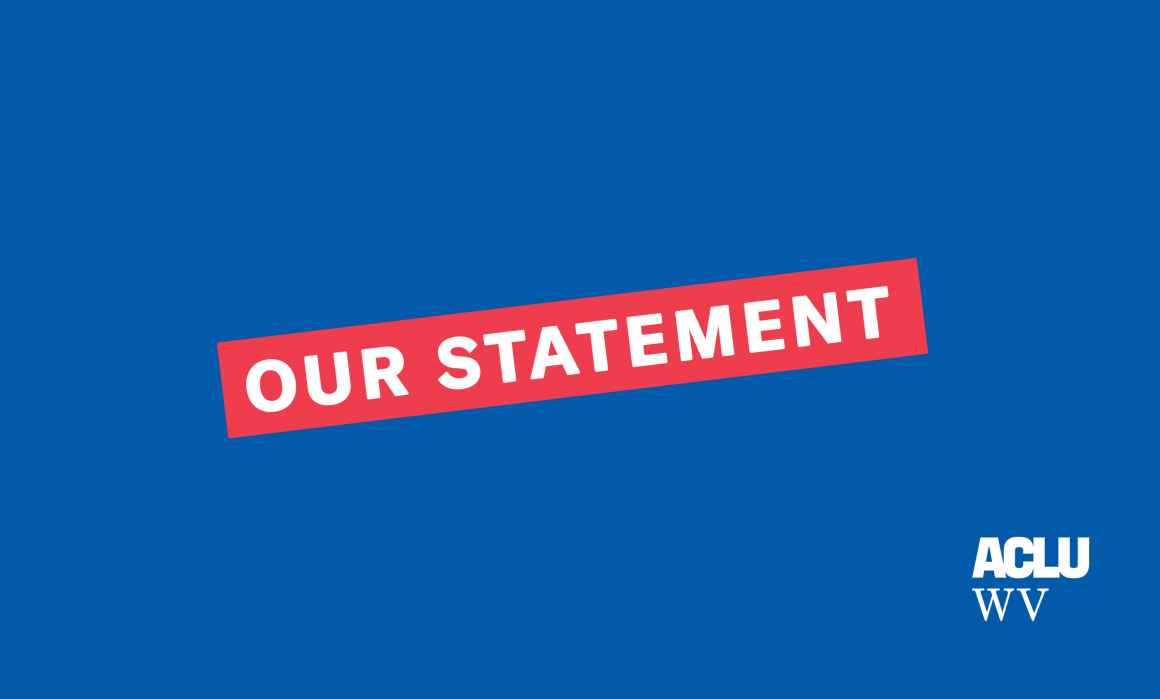 Blue background with the words Our Statement outlined in red