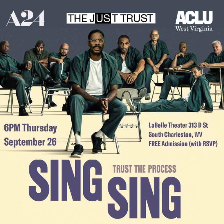 A flyer advertising the screening of A24's SING SING