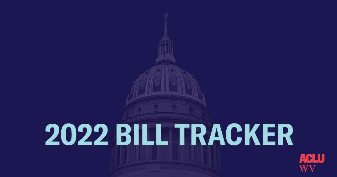 2022 Bill Tracker: ACLU-WV over an image of the state Capitol 
