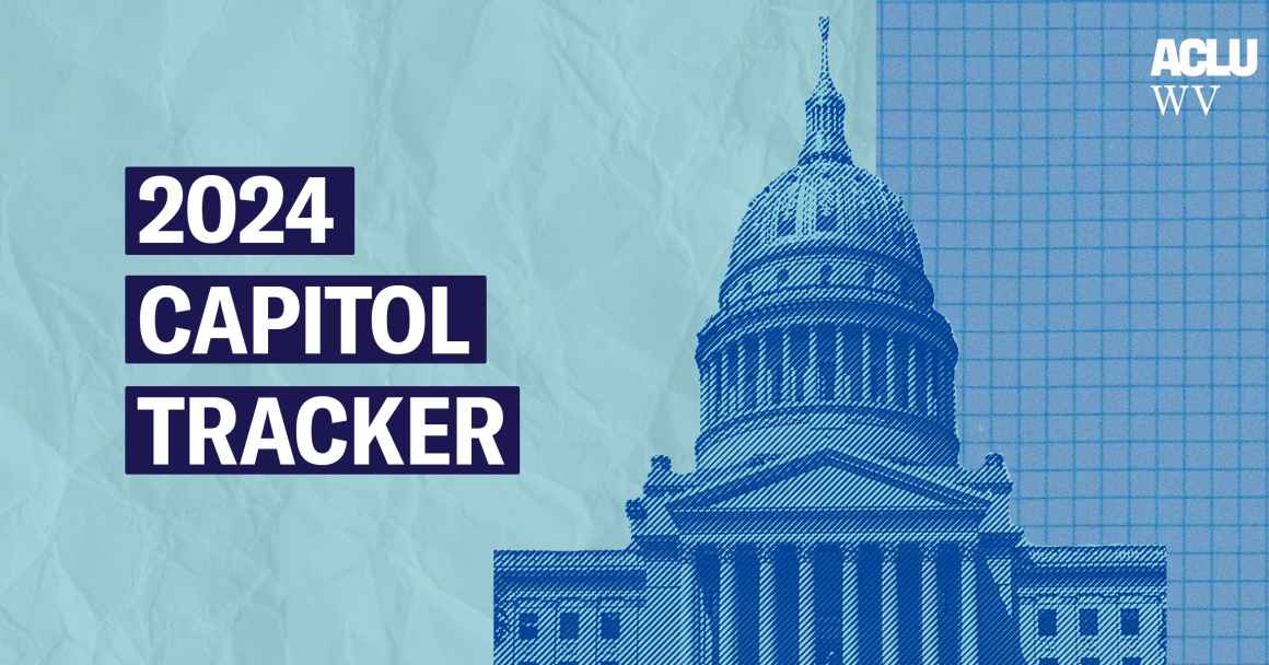 WV state capitol shown in blue with the words "2024 Capitol Tracker"
