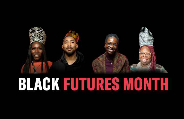 "Black Futures Month" with the images of Kasha McDonald, Martex Washington, Rhonda Rogombe, and Katonya Hart above