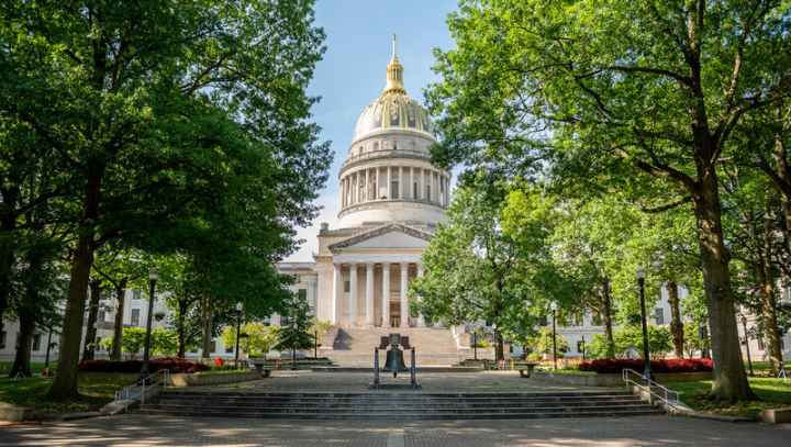 The West Virginia Capitol is shown on a sunny summer day