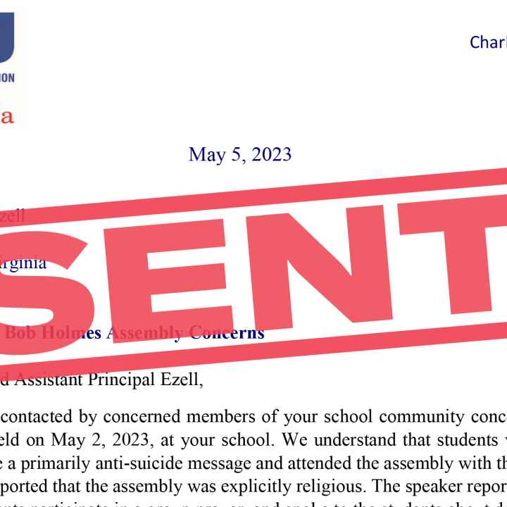 A letter to Doddridge County Officials with the word "SENT" stamped in red