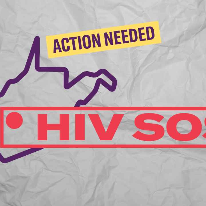 HIV SOS superimposed over the state of WV