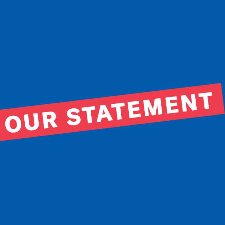 Blue background with the words Our Statement outlined in red