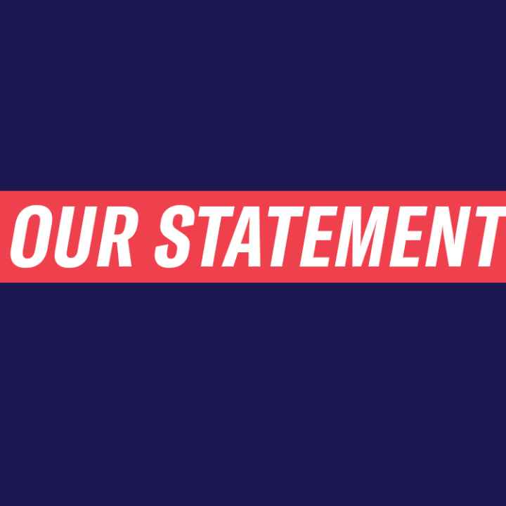 Image reads "OUR STATEMENT" in white text surrounded in a red box on a navy blue background