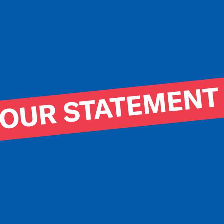 Our Statement in white letters surrounded by a red box on a blue background