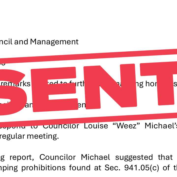 "Sent" stamped on copy of letter to Morgantown City Council